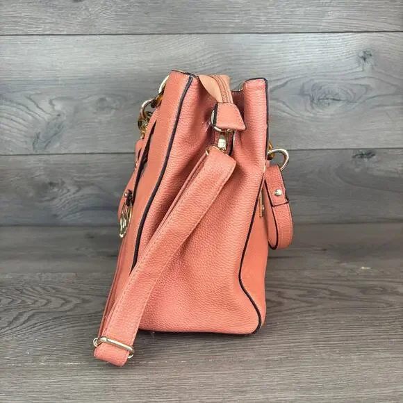 Michael Kors MK Satchel Hand Bag Shoulder Bag Peach Chain Cross Body Satchel - Picture 9 of 16